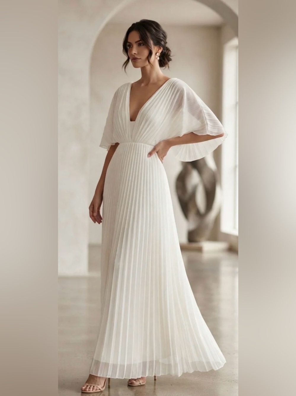 NWT Kate & Wendy | PLEATED V-NECK MAXI WEDDING GUEST GOWN Green Size Small